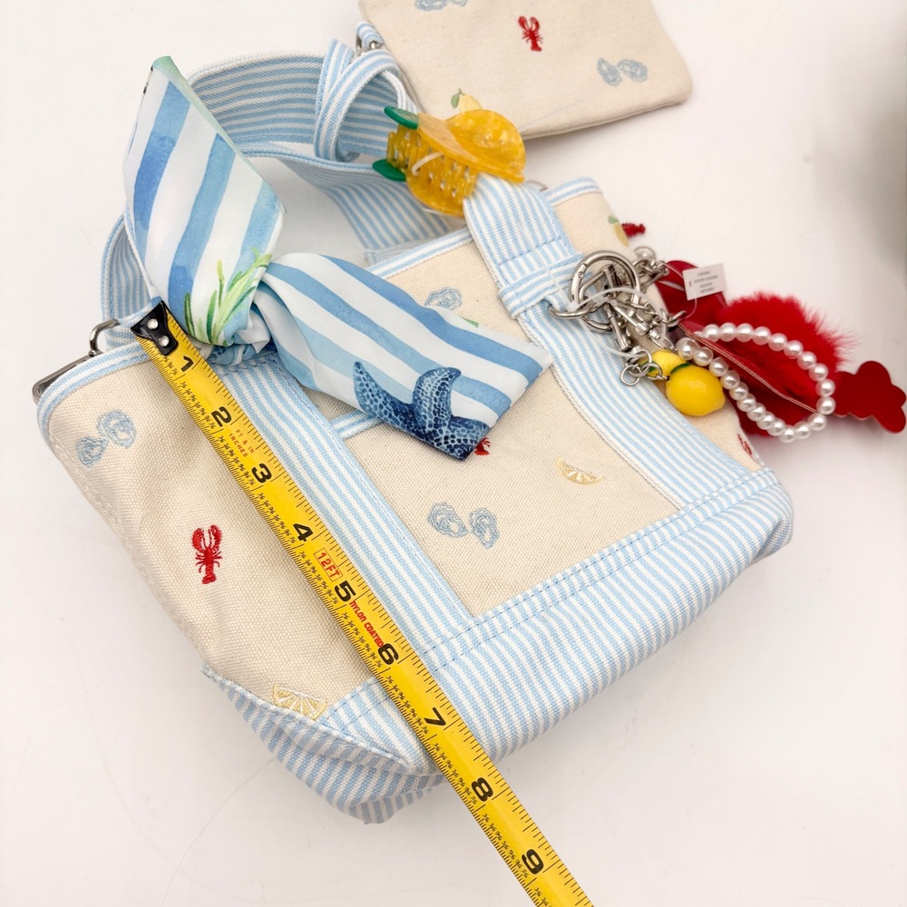 Madden Girl Nautical Canvas Mini Tote Bag Lobster Oyster Lemon Embroidery Blue - Picture 11 of 13